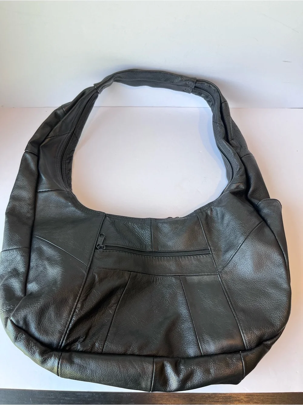 Vintage Patchwork Black Leather Hobo Bag Made in Mexico Shoulder Bag